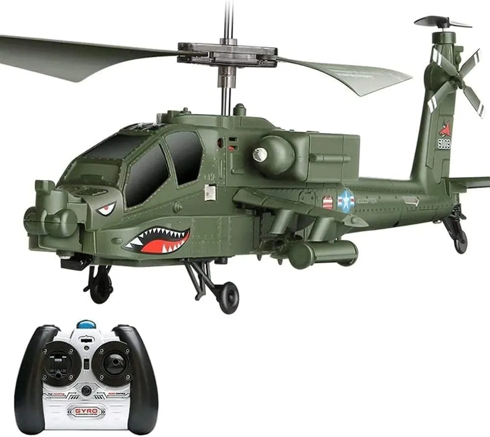 RC Plane Toy 3.5 Channel Apache Helicopter One-Key Take-Off and Landing RC Airplane Intelligent Fixed Height Drone RC Aircraft with Gyro Stabilizer Gifts for Children
