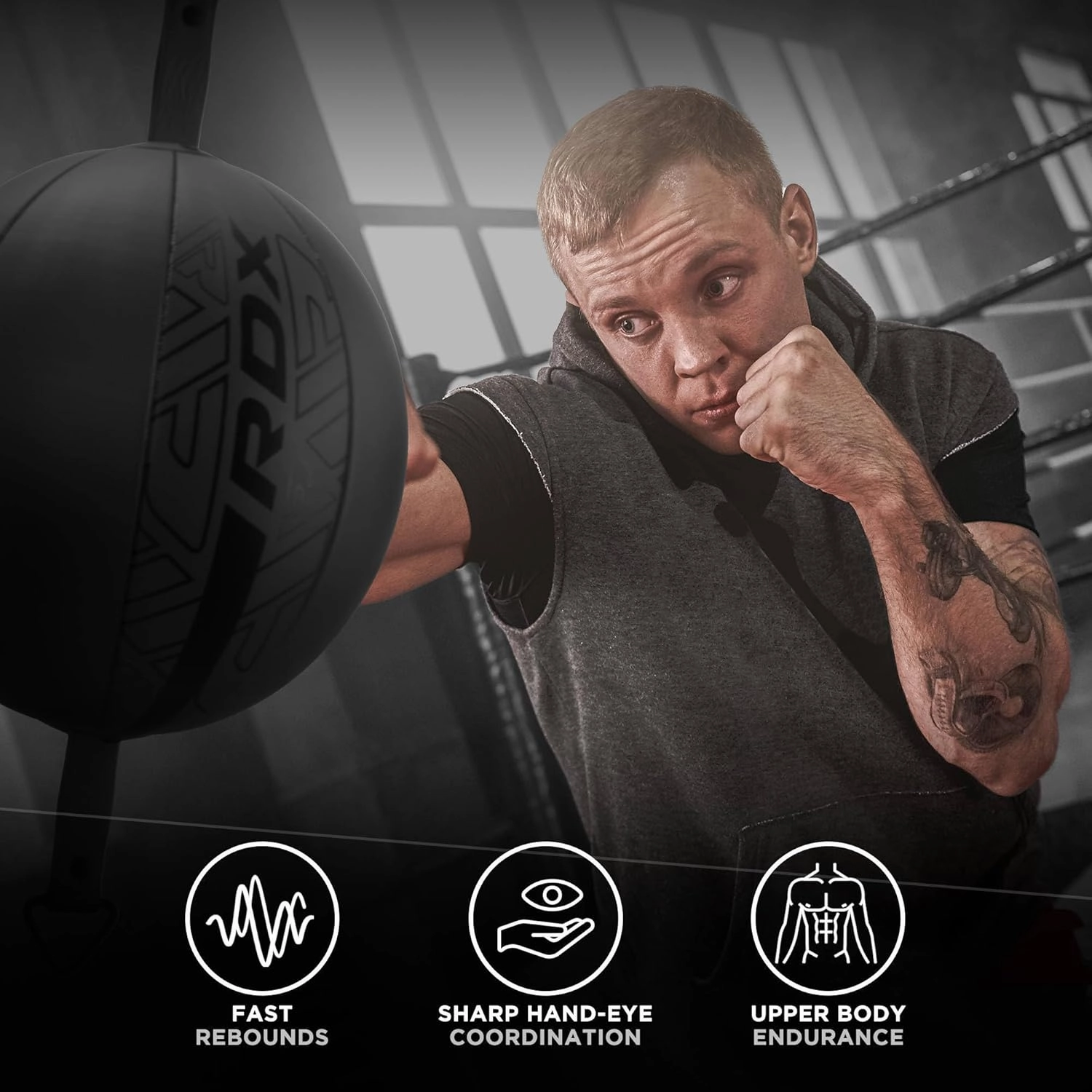RDX Double End Bag Boxing, 70CM Reflex Speed Ball with 48” Stretchable Bungee Cord, Maya Hide Leather Lightweight Punching Rebound Ball for Striking MMA Muay Thai Training, Home Gym Workouts