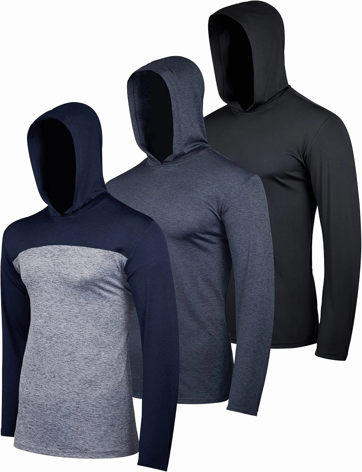 Real Essentials 3 Pack: Men's Dry Fit Wicking Long Sleeve Fishing Active Hoodie Pullover Sweatshirt (Big & Tall)