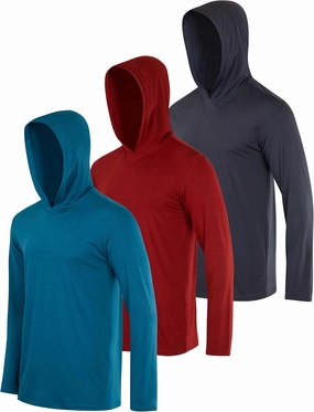 Real Essentials 3 Pack: Men's Dry Fit Wicking Long Sleeve Fishing Active Hoodie Pullover Sweatshirt (Big & Tall)