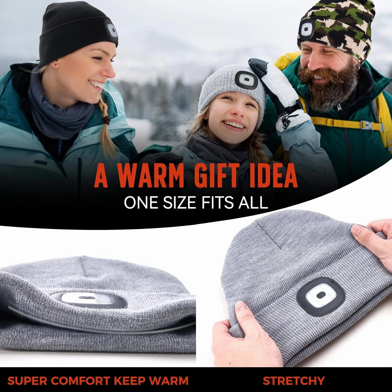 Rechargeable Unisex Beanie Hat with Light, Cool Gadget for Women, Birthday Gifts for Men, Gifts for Him