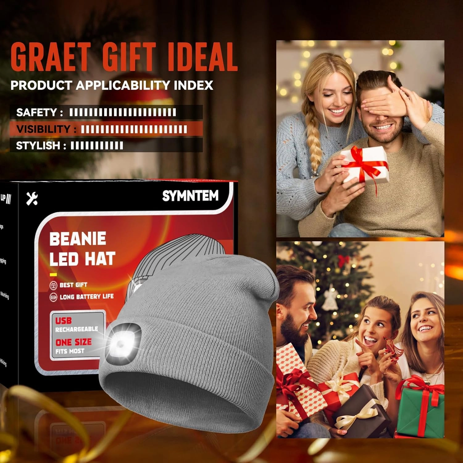 Rechargeable Unisex Beanie Hat with Light, Cool Gadget for Women, Birthday Gifts for Men, Gifts for Him