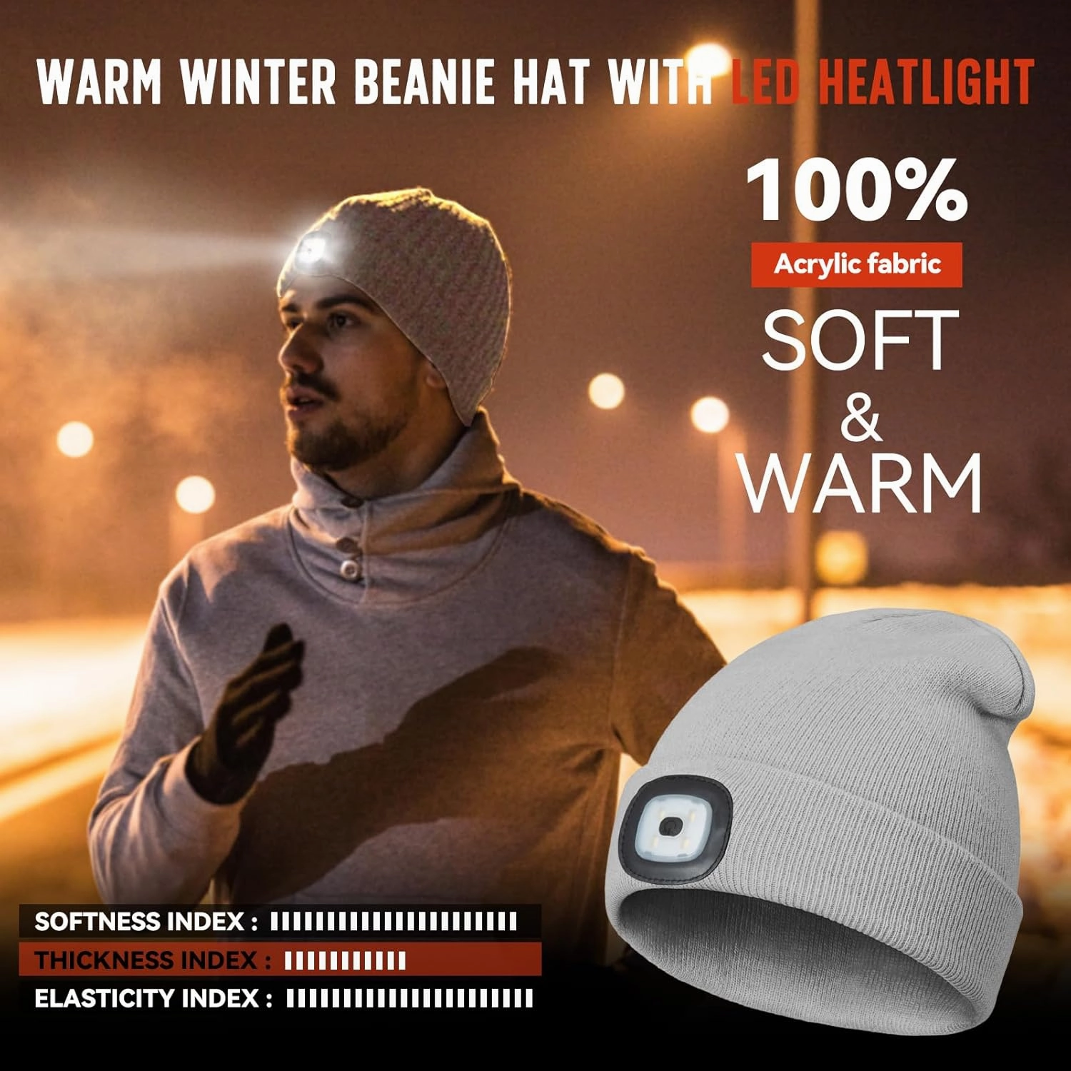 Rechargeable Unisex Beanie Hat with Light, Cool Gadget for Women, Birthday Gifts for Men, Gifts for Him