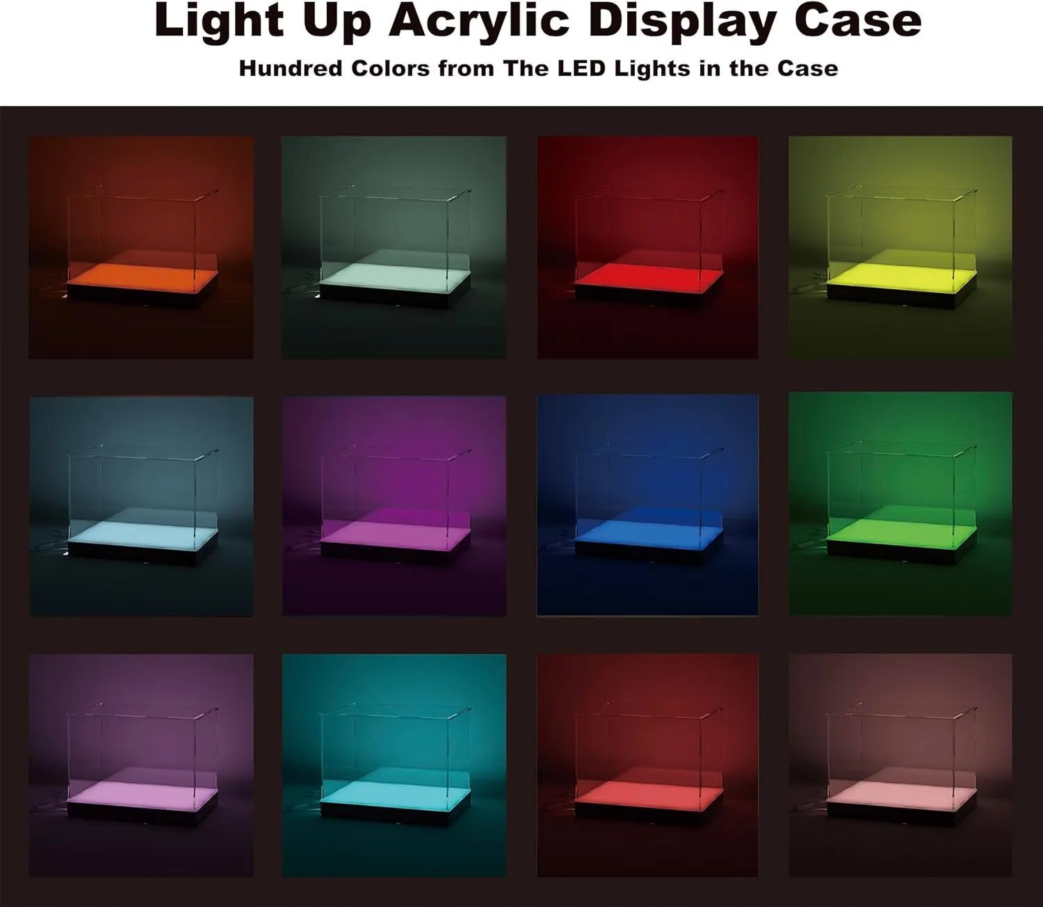 Rectangle Light Up Acrylic Display Case with RGB LED Lighted Base & Ball Holder, App & Controller, 16 Million Colors, Music Sync & Timer, Showcase 1/18 1/24 Model Cars and Collectibles