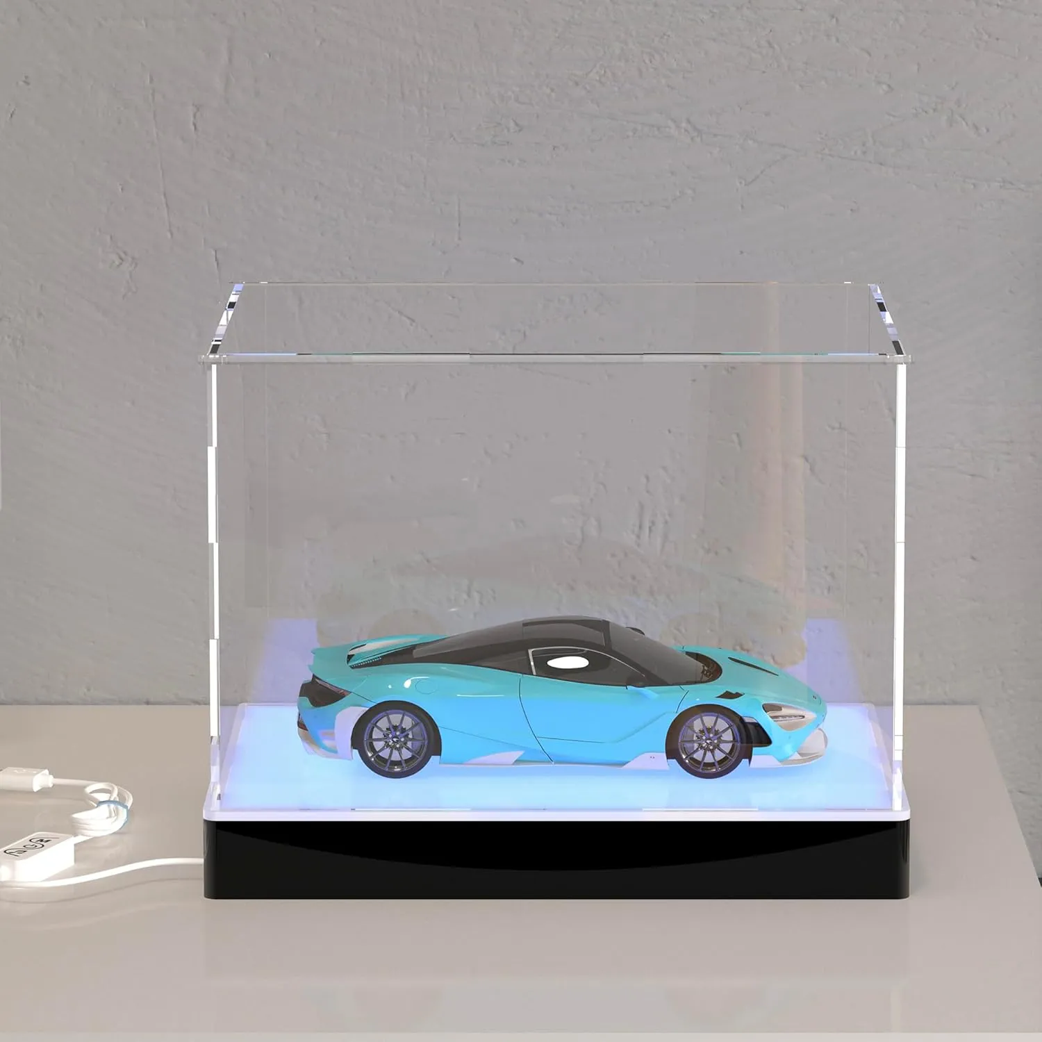 Rectangle Light Up Acrylic Display Case with RGB LED Lighted Base & Ball Holder, App & Controller, 16 Million Colors, Music Sync & Timer, Showcase 1/18 1/24 Model Cars and Collectibles