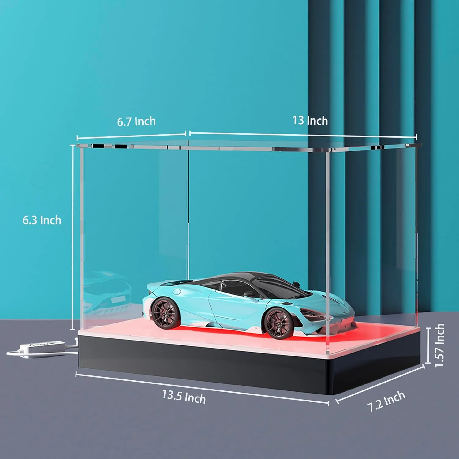 Rectangle Light Up Acrylic Display Case with RGB LED Lighted Base & Ball Holder, App & Controller, 16 Million Colors, Music Sync & Timer, Showcase 1/18 1/24 Model Cars and Collectibles