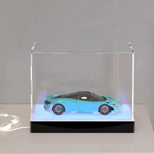 Rectangle Light Up Acrylic Display Case with RGB LED Lighted Base & Ball Holder, App & Controller, 16 Million Colors, Music Sync & Timer, Showcase 1/18 1/24 Model Cars and Collectibles