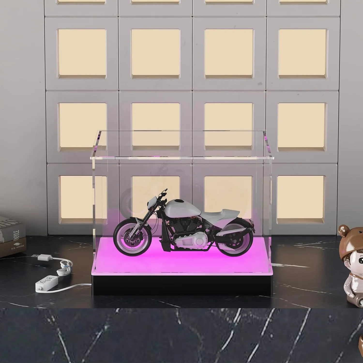 Rectangle Light Up Acrylic Display Case with RGB LED Lighted Base & Ball Holder, App & Controller, 16 Million Colors, Music Sync & Timer, Showcase 1/18 1/24 Model Cars and Collectibles