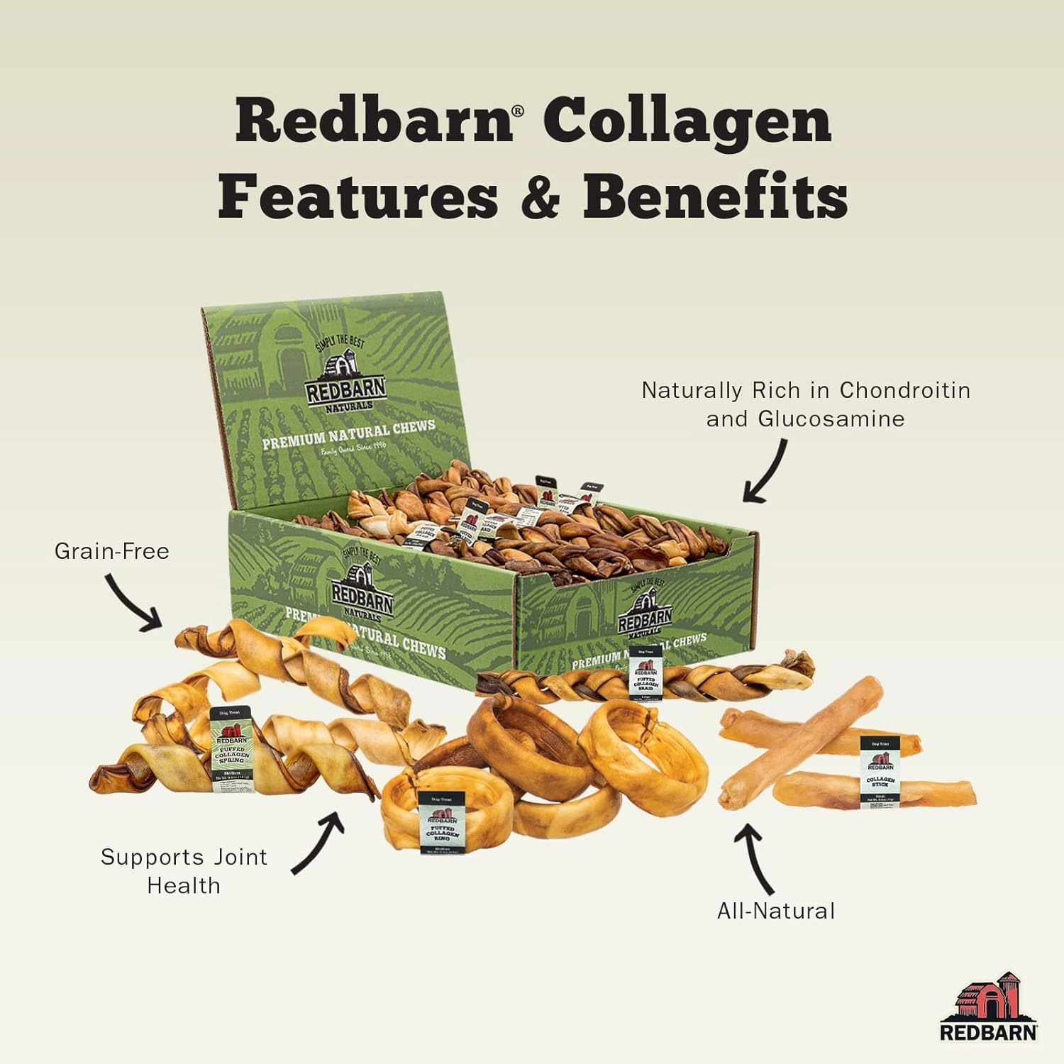 Redbarn Pet Products Recbarn Natural 12" Beef Collagen Braids - Case of 20 Sticks - Long Lasting Low-Odor Alternative to Rawhide & Bully Sticks -Single Ingredient Chew for Medium Large Dogs