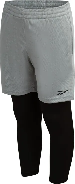 Reebok Boys Basketball Shorts - 2-in-1 Boys Athletic Shorts for Running with Compression Leggings, Pockets, and Drawstring