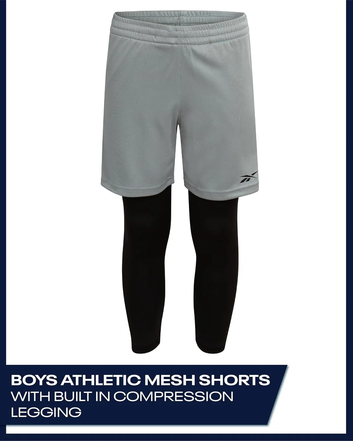 Reebok Boys Basketball Shorts - 2-in-1 Boys Athletic Shorts for Running with Compression Leggings, Pockets, and Drawstring