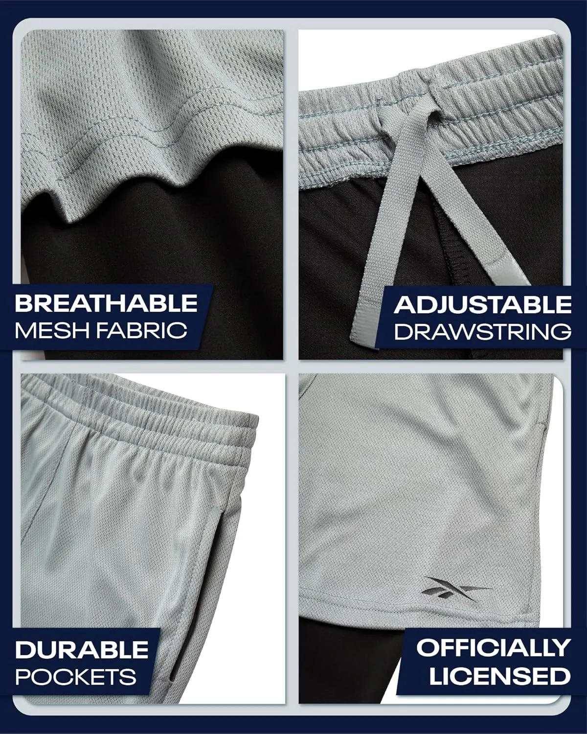 Reebok Boys Basketball Shorts - 2-in-1 Boys Athletic Shorts for Running with Compression Leggings, Pockets, and Drawstring