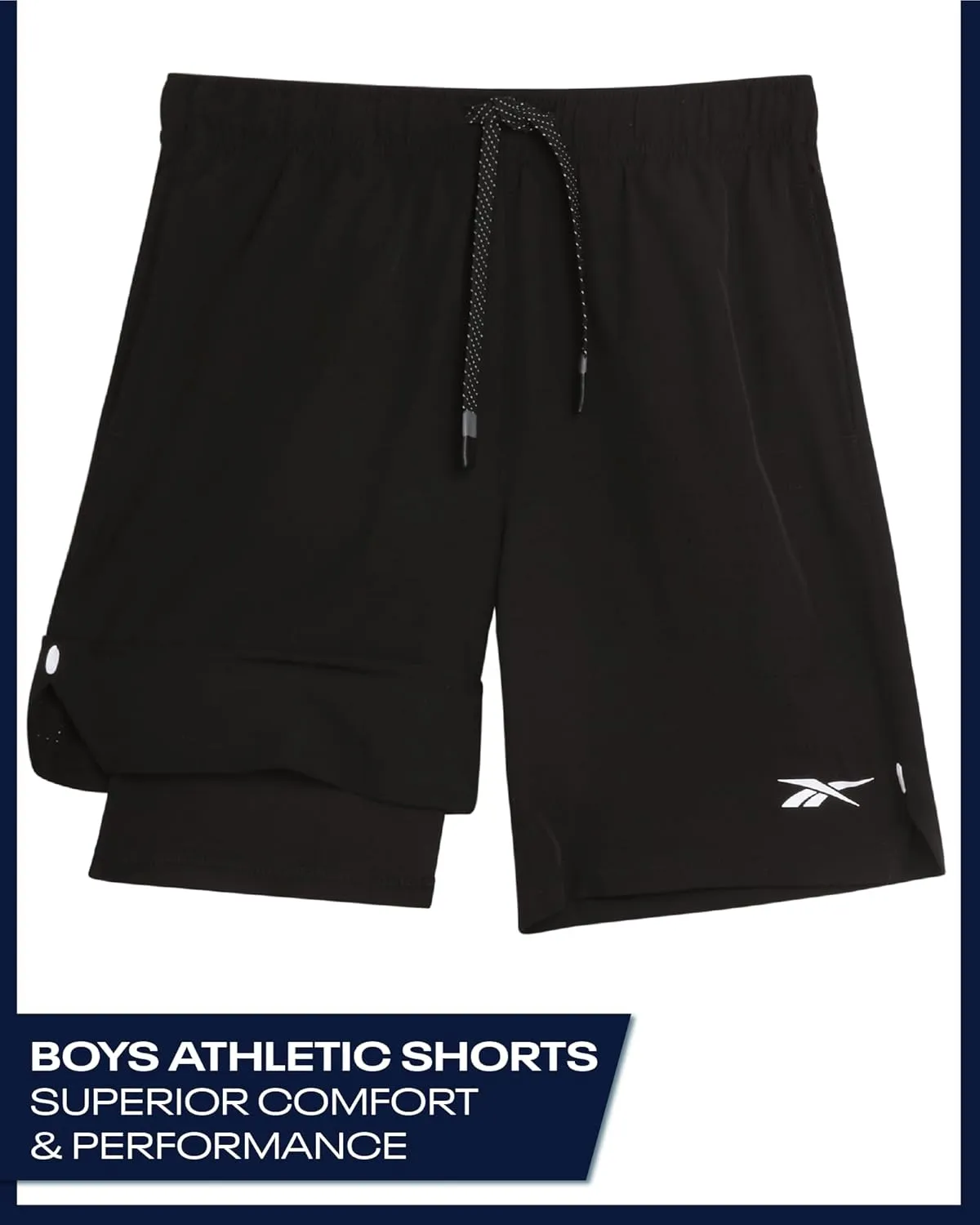 Reebok Boys Shorts - 2 in 1 Basketball Shorts with Compression Liner and Pockets - Gym and Running Boys Athletic Shorts