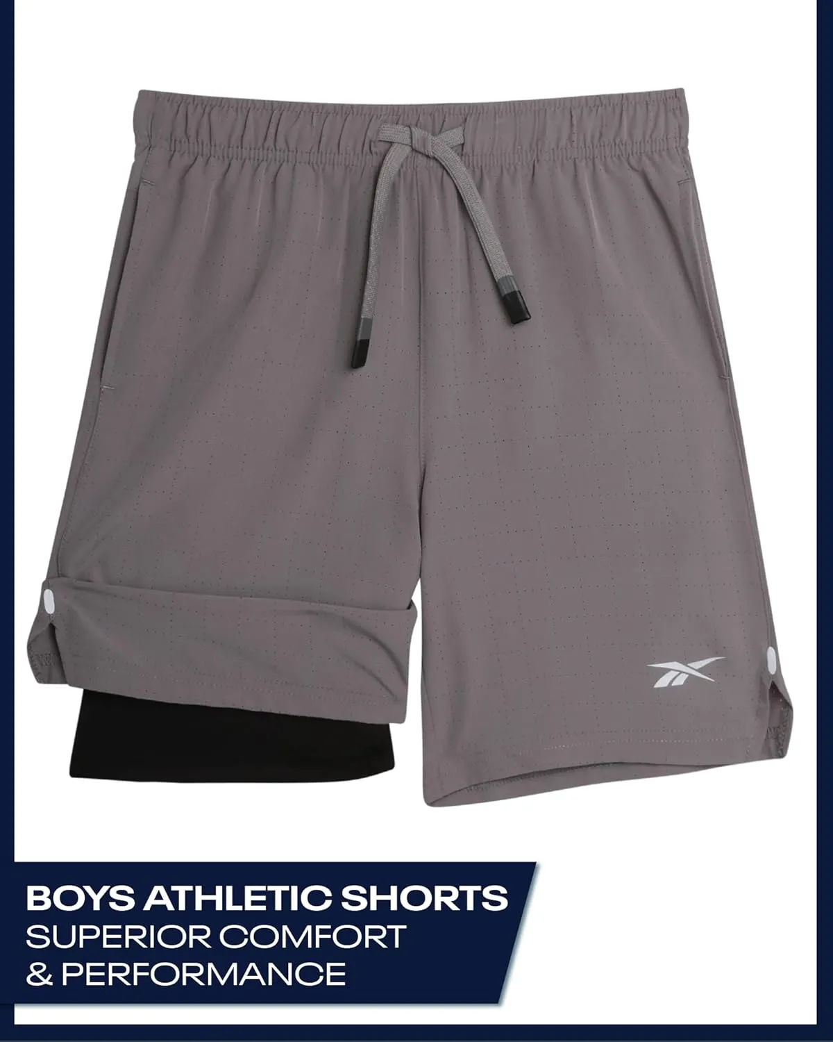 Reebok Boys Shorts - 2 in 1 Basketball Shorts with Compression Liner and Pockets - Gym and Running Boys Athletic Shorts
