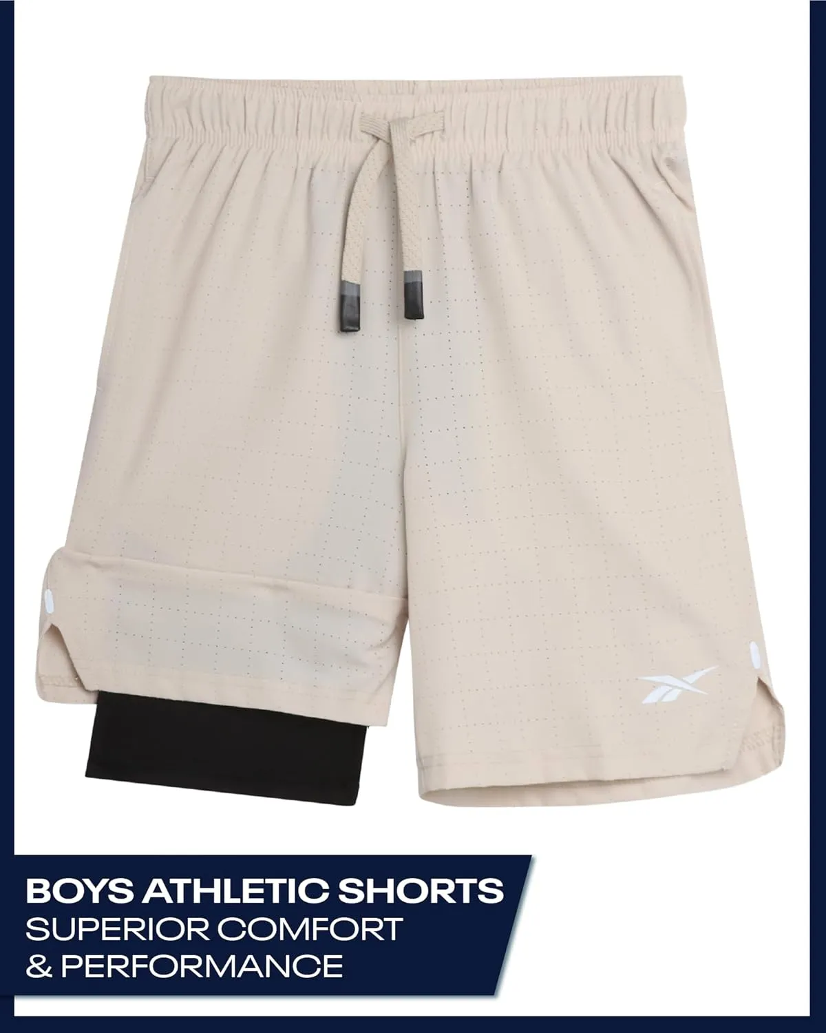 Reebok Boys Shorts - 2 in 1 Basketball Shorts with Compression Liner and Pockets - Gym and Running Boys Athletic Shorts