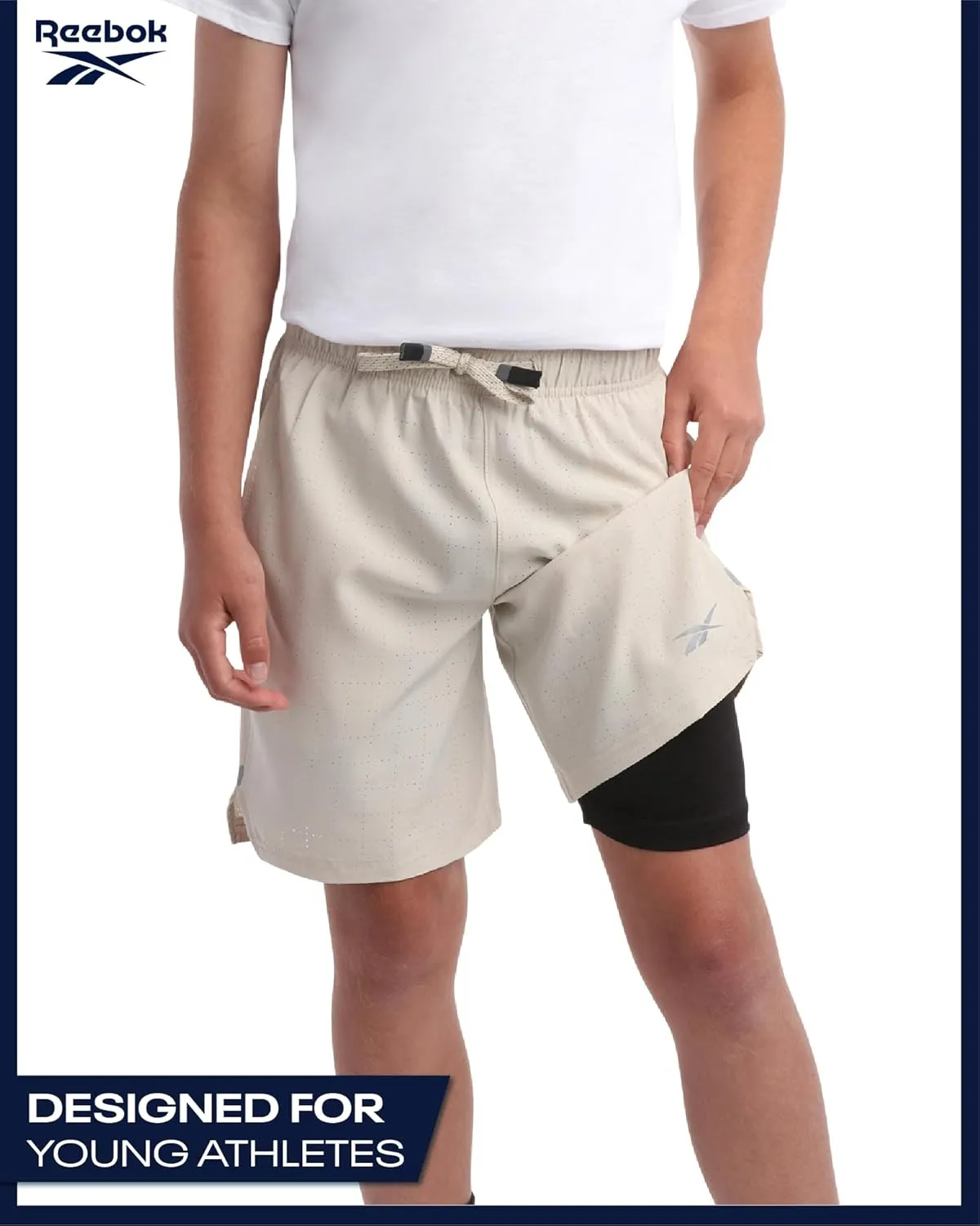 Reebok Boys Shorts - 2 in 1 Basketball Shorts with Compression Liner and Pockets - Gym and Running Boys Athletic Shorts