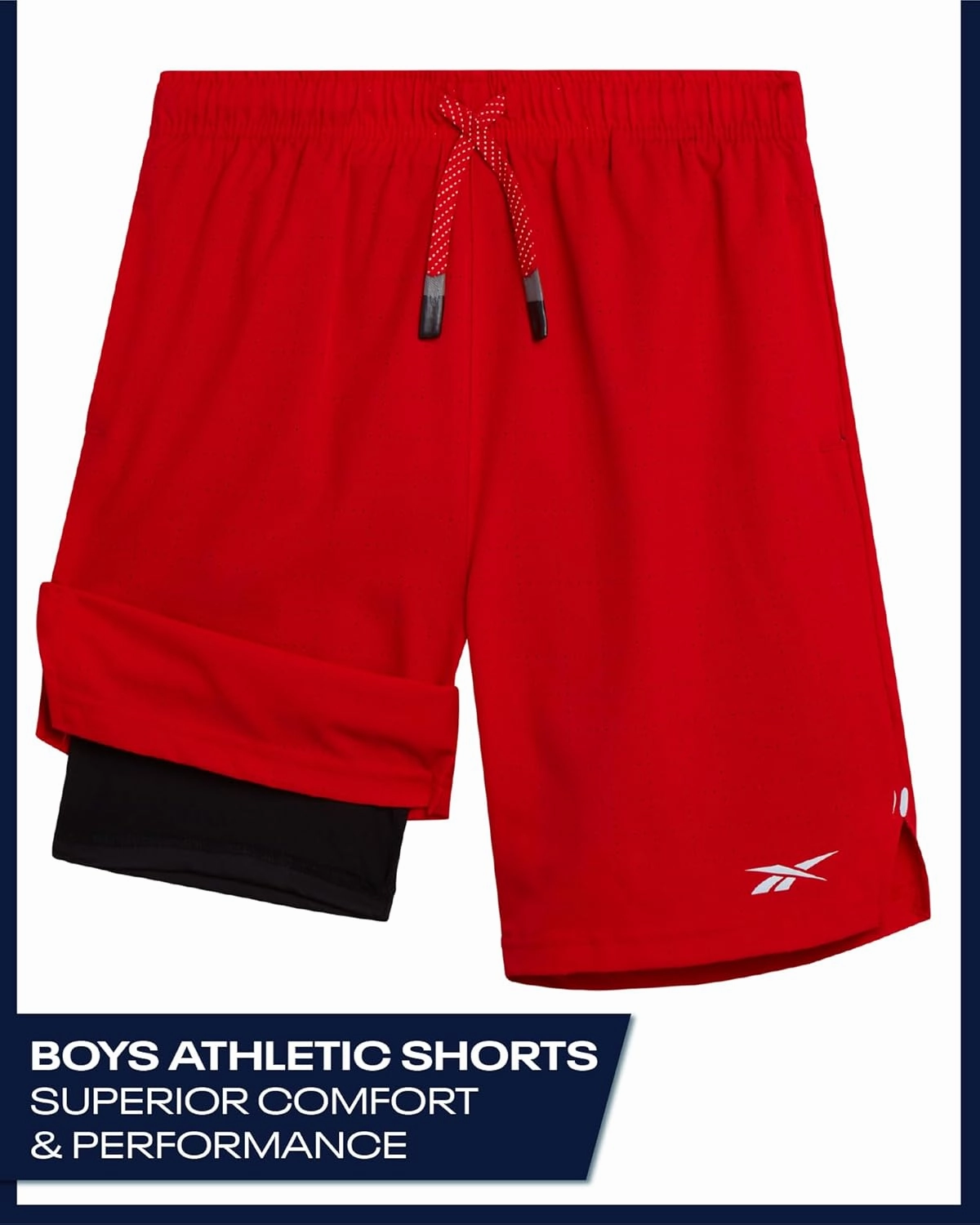 Reebok Boys Shorts - 2 in 1 Basketball Shorts with Compression Liner and Pockets - Gym and Running Boys Athletic Shorts