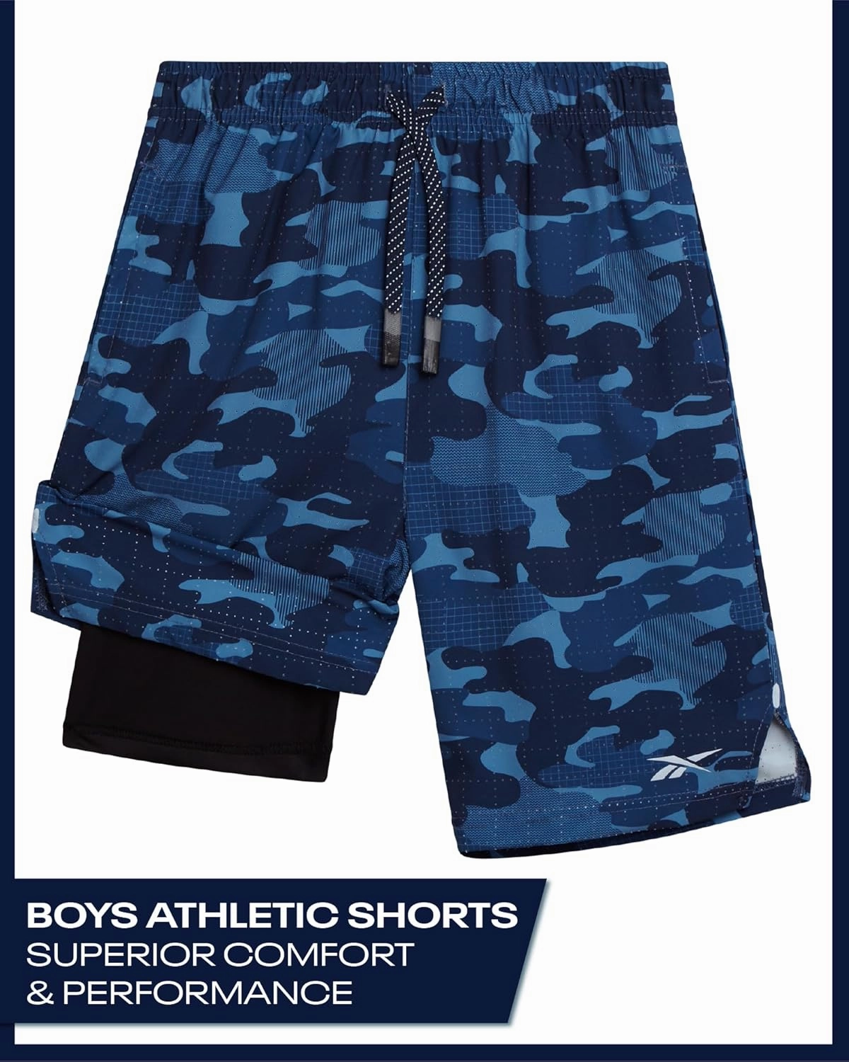 Reebok Boys Shorts - 2 in 1 Basketball Shorts with Compression Liner and Pockets - Gym and Running Boys Athletic Shorts