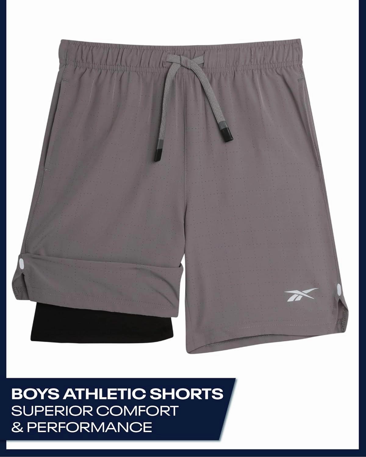 Reebok Boys Shorts - 2 in 1 Basketball Shorts with Compression Liner and Pockets - Gym and Running Boys Athletic Shorts