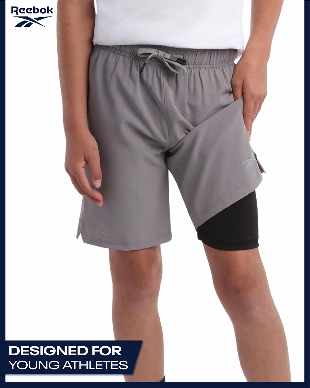 Reebok Boys Shorts - 2 in 1 Basketball Shorts with Compression Liner and Pockets - Gym and Running Boys Athletic Shorts