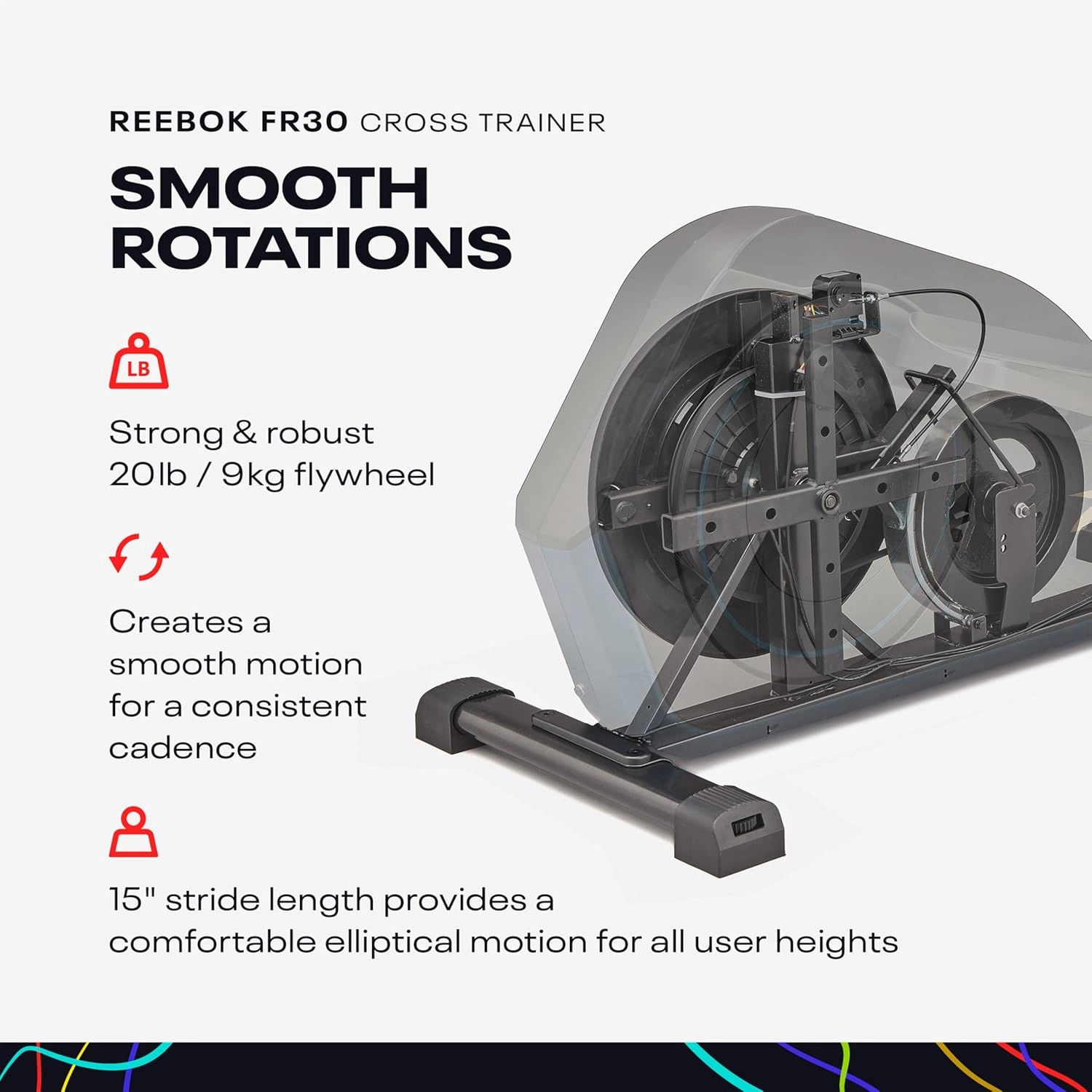 Reebok FR30 Cross Trainer: Bluetooth Compatible Elliptical Exercise Machine for Home Gym Cardio Training, Tablet Holder, 32 Resistance Levels
