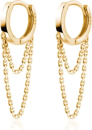 Reffeer Solid 925 Sterling Silver Tassel Chain Drop Dangle Small Hoop Earrings Huggie for Women Teen