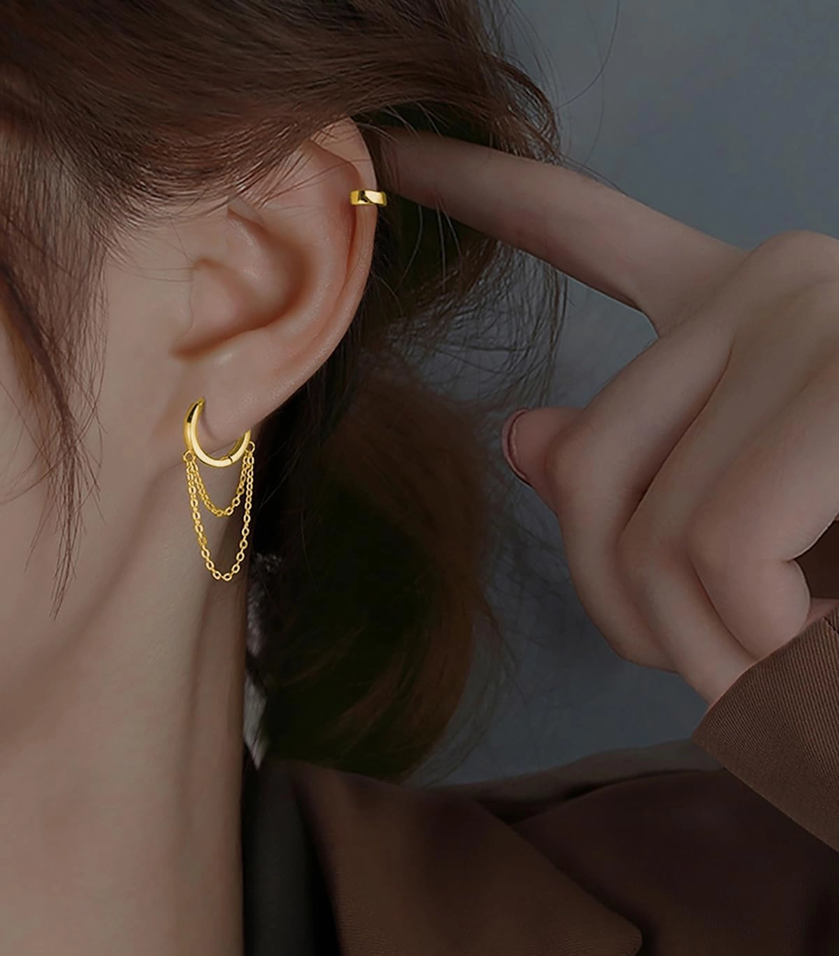 Reffeer Solid 925 Sterling Silver Tassel Chain Drop Dangle Small Hoop Earrings Huggie for Women Teen