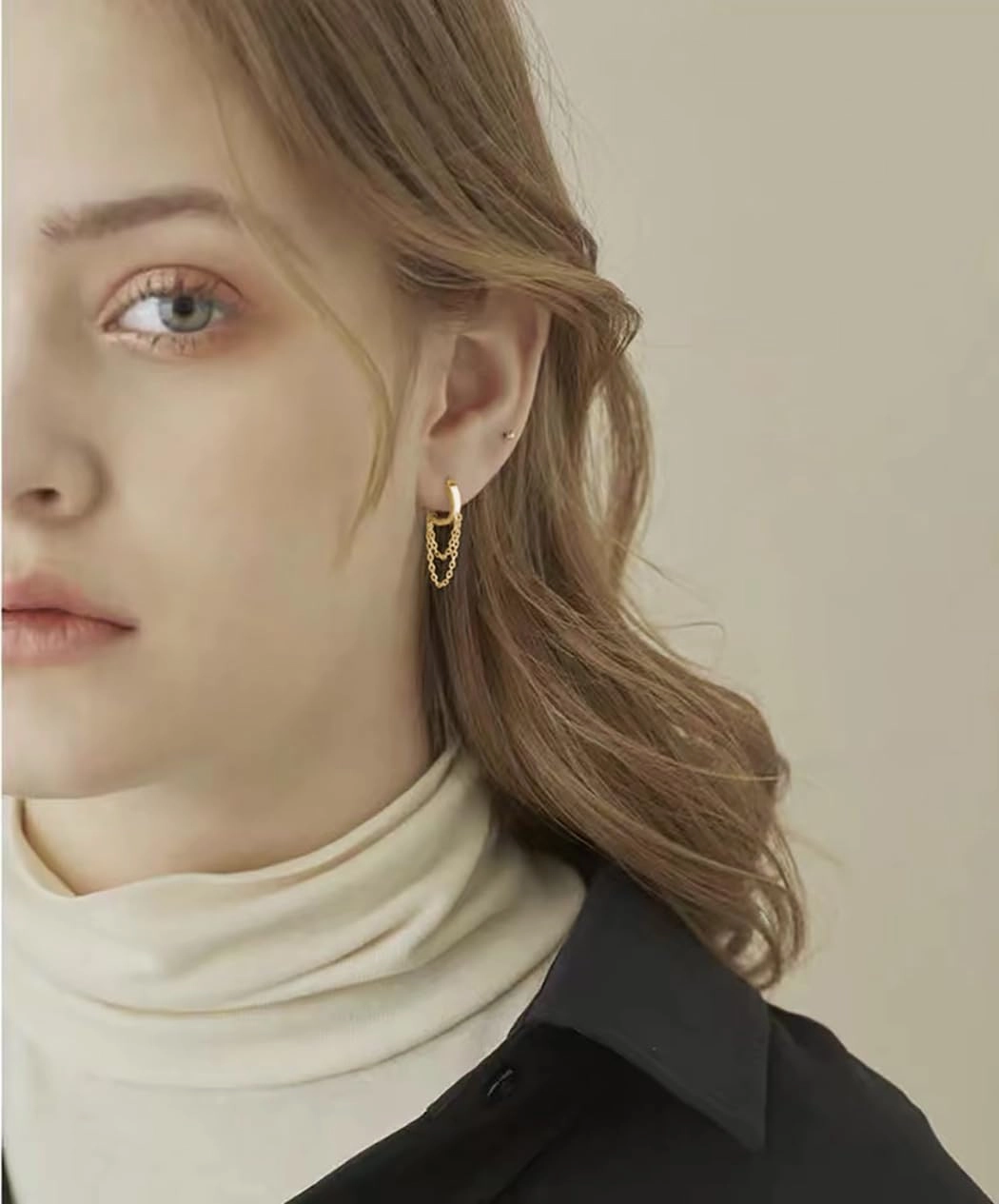 Reffeer Solid 925 Sterling Silver Tassel Chain Drop Dangle Small Hoop Earrings Huggie for Women Teen