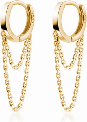 Reffeer Solid 925 Sterling Silver Tassel Chain Drop Dangle Small Hoop Earrings Huggie for Women Teen