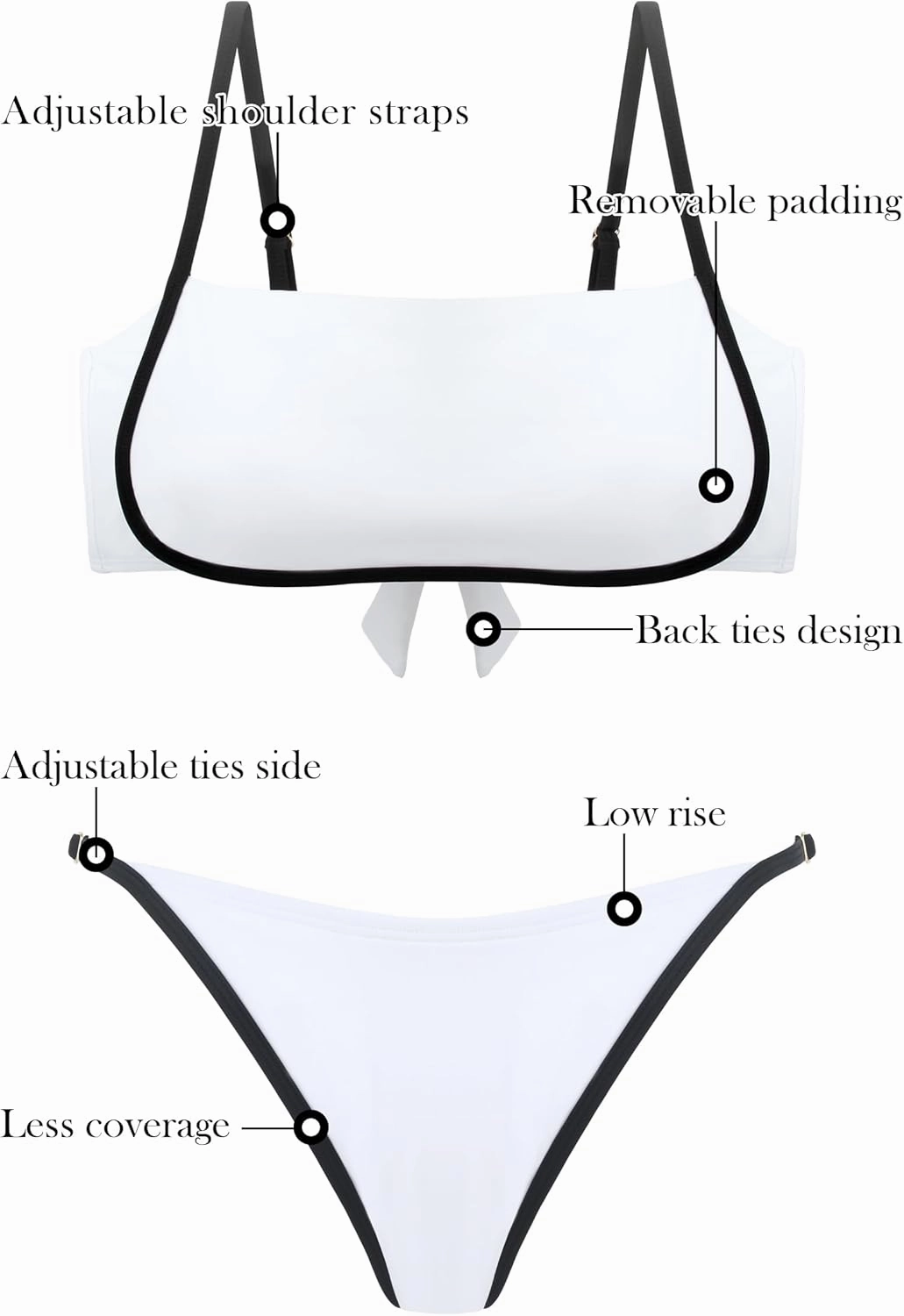 RELLECIGA Women Bandeau Bikini Set Adjustable Splicing Color High Cut Two Piece Bathing Suits