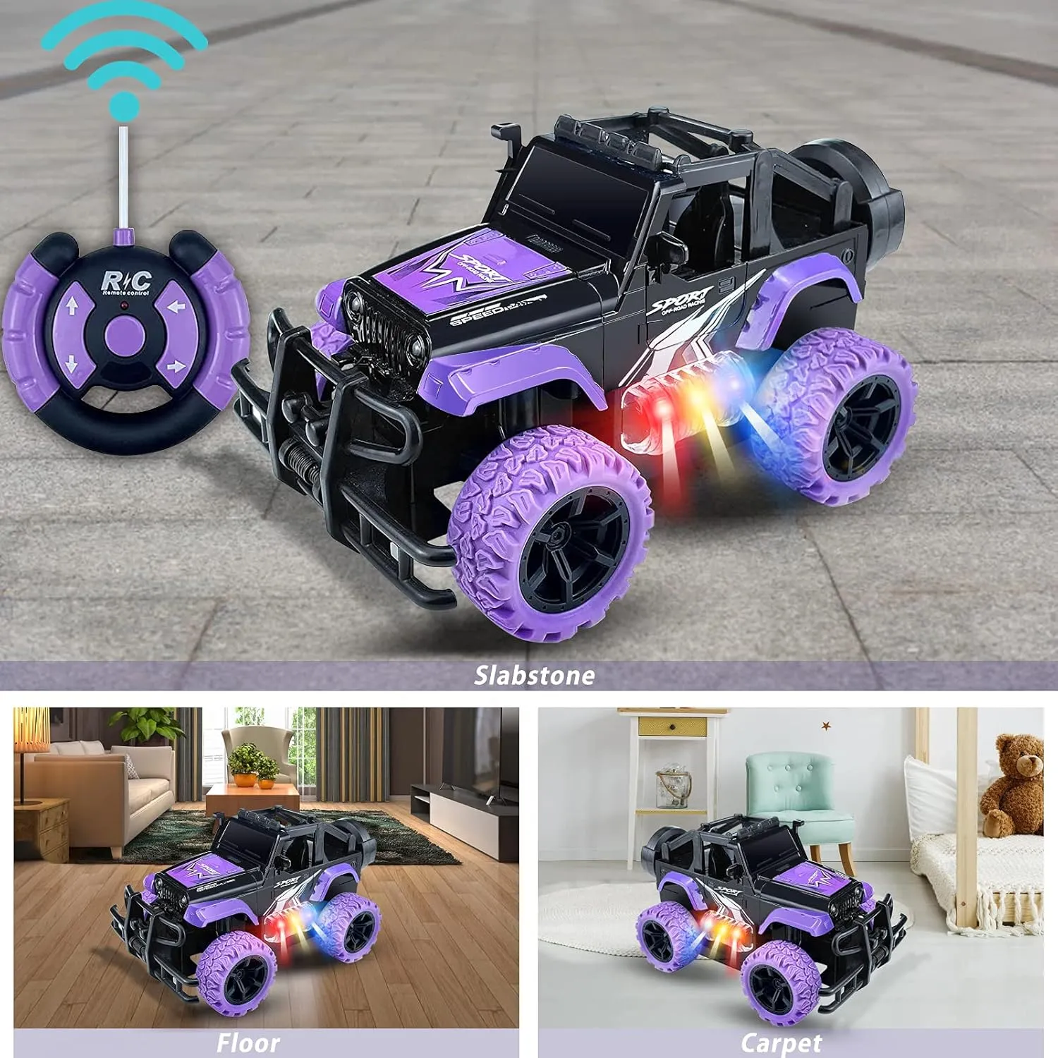 Remote Control Car for Girls, 1:20 Scale Rc Cars Remote Control Truck Car Toy Vehicles for Kids Age 3-5, Rc Truck Racing Car with 3 Color Lights for Kids 5-7 8-12 Birthday Gift, Purple