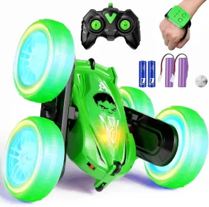 Remote Control Car, Gesture Sensor RC Stunt Cars Toys for Kids Age 6 7 8 9 10 11 12  Years Old, Double-Sided 360° Rotating 4WD RC Drift Truck for Boys Girls Birthday (Green)