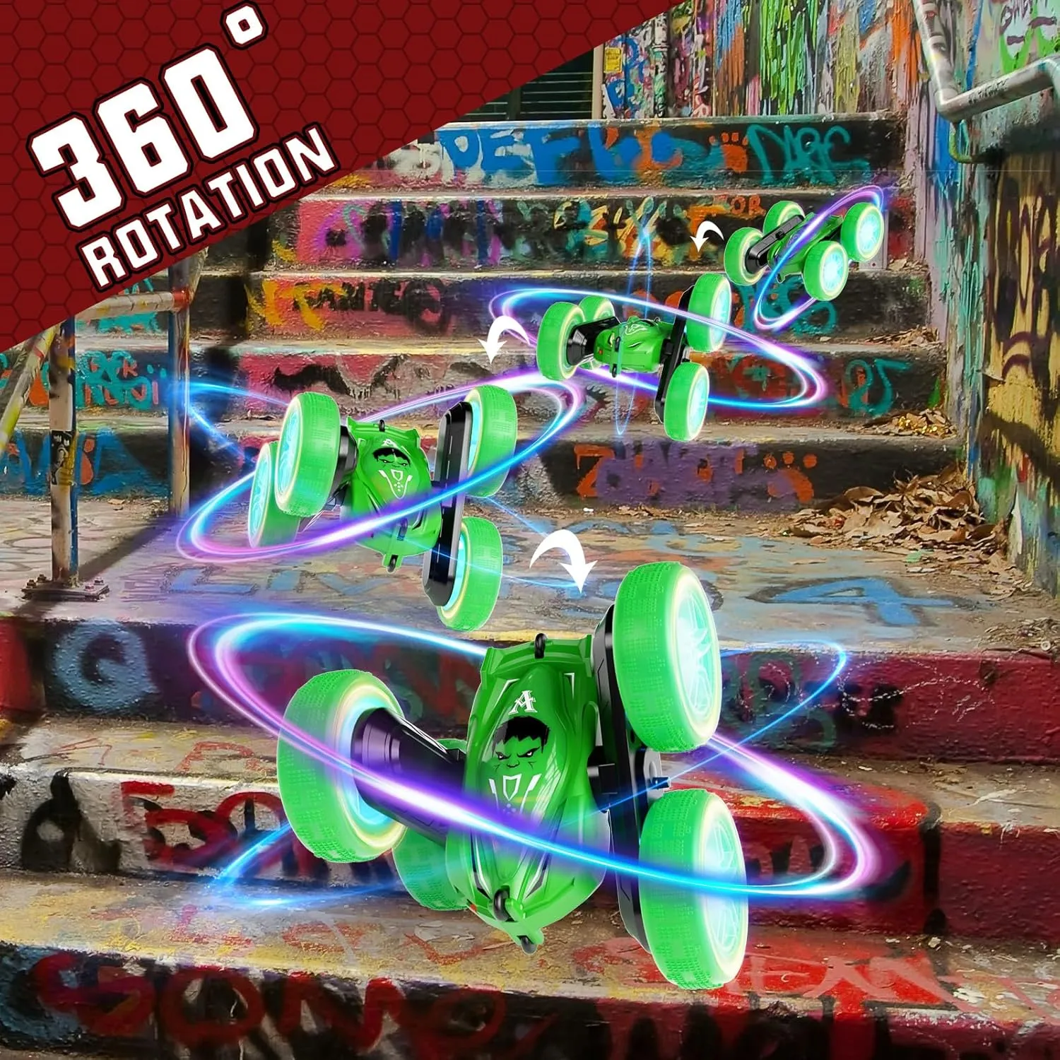 Remote Control Car, Gesture Sensor RC Stunt Cars Toys for Kids Age 6 7 8 9 10 11 12  Years Old, Double-Sided 360° Rotating 4WD RC Drift Truck for Boys Girls Birthday (Green)