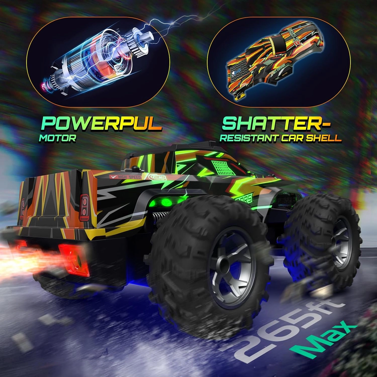 Remote Control Car for Boys, 1:16 Scale All Terrain RC Cars,High Speed 25Km/h Fast Car with Colorful Led Light and Spray, 2x1300mAh Rechargeable Battery RC Truck, Toy Car Gift for Teen Boys Girl Kids
