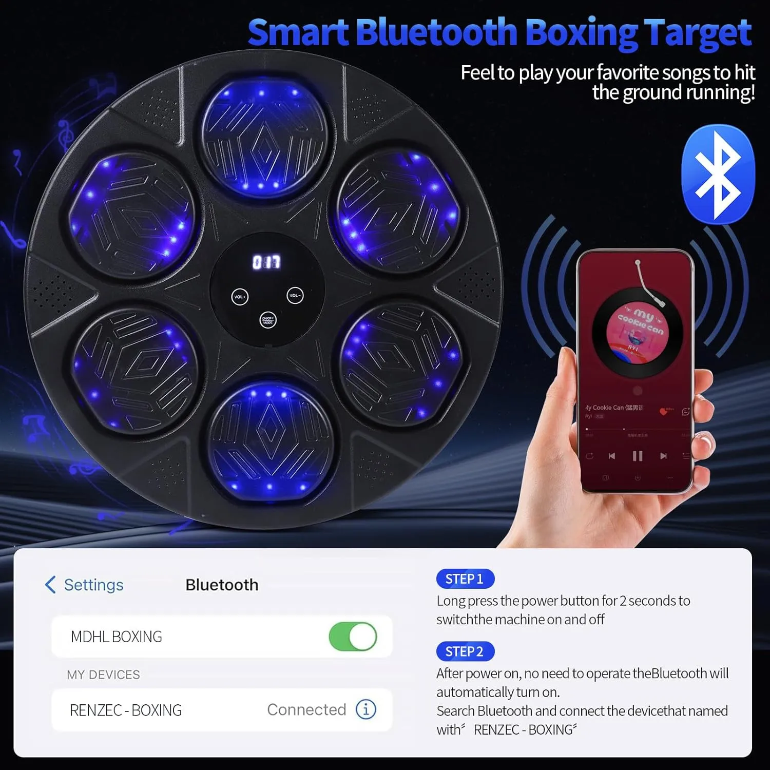 renZEC 2025 Music Boxing Machine for Adults and Kids, Smart Bluetooth Punching Bag with Boxing Gloves, Boxing Wall Mount Machine, Target Training Equipment for Home, Office, Gym(Upgrade)
