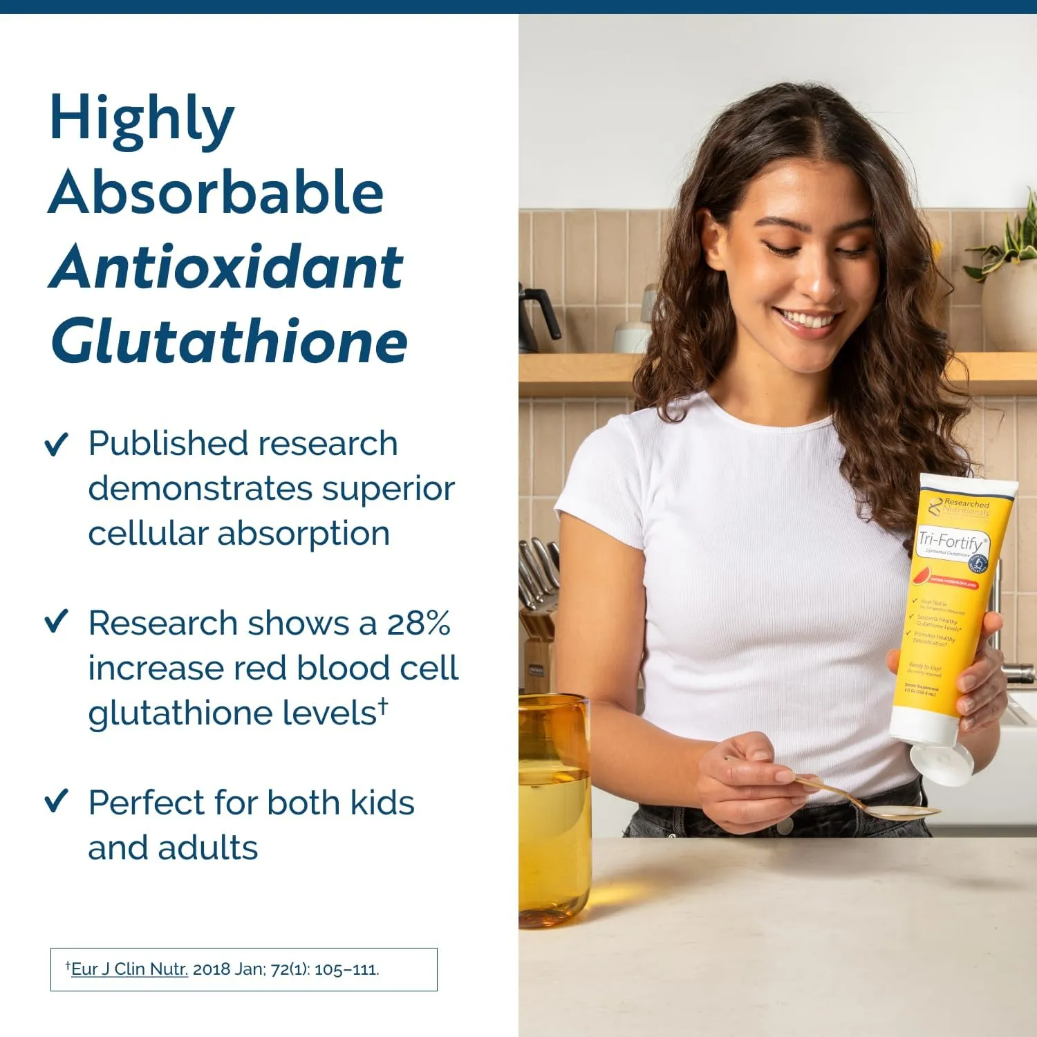 Researched Nutritionals Liposomal Glutathione (450mg) Liquid Gel   Vitamin C - Tri-Fortify - Aid Natural Energy, Immune Support & Detox - Clinically Researched for Absorption - Watermelon (8 Fl Oz)