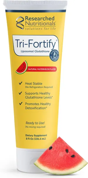 Researched Nutritionals Liposomal Glutathione (450mg) Liquid Gel   Vitamin C - Tri-Fortify - Aid Natural Energy, Immune Support & Detox - Clinically Researched for Absorption - Watermelon (8 Fl Oz)