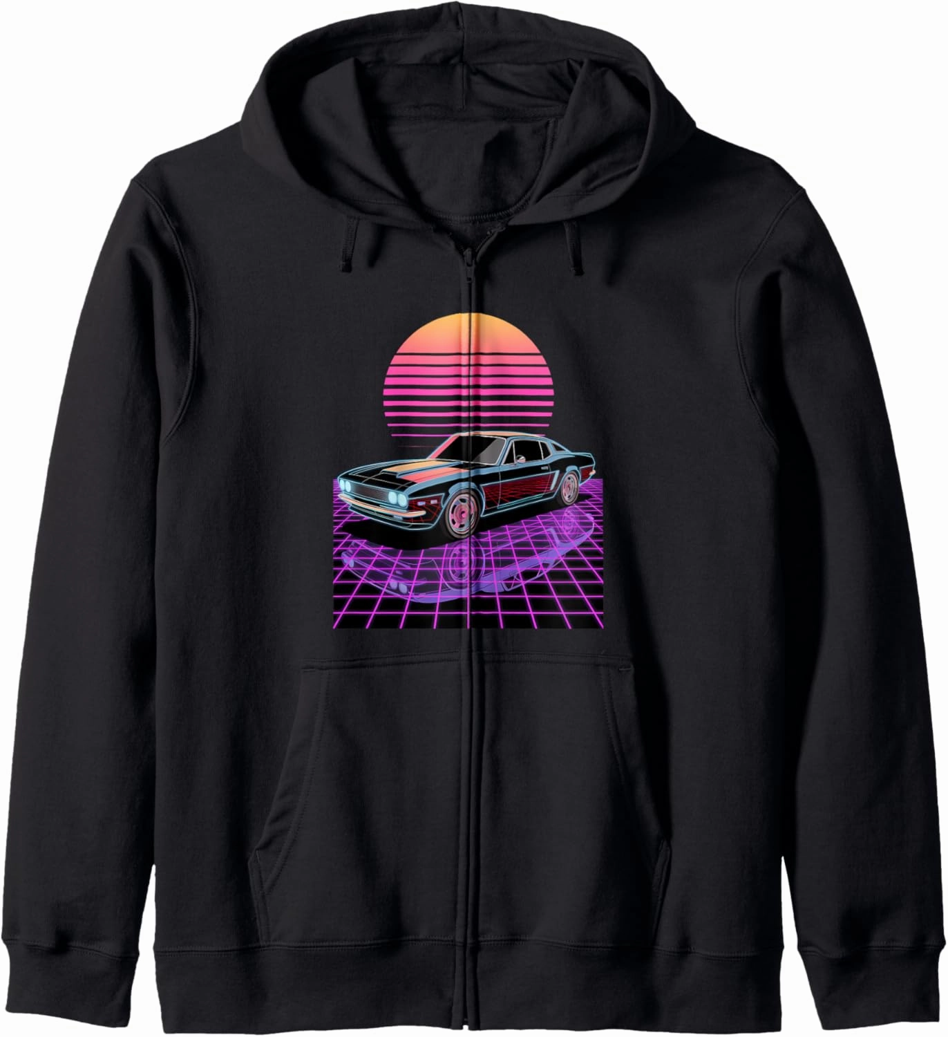 Retro Time Rider – Colorful Grid Future Car Art Zip Hoodie