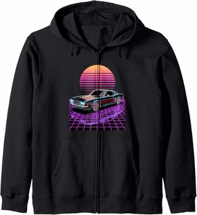 Retro Time Rider – Colorful Grid Future Car Art Zip Hoodie