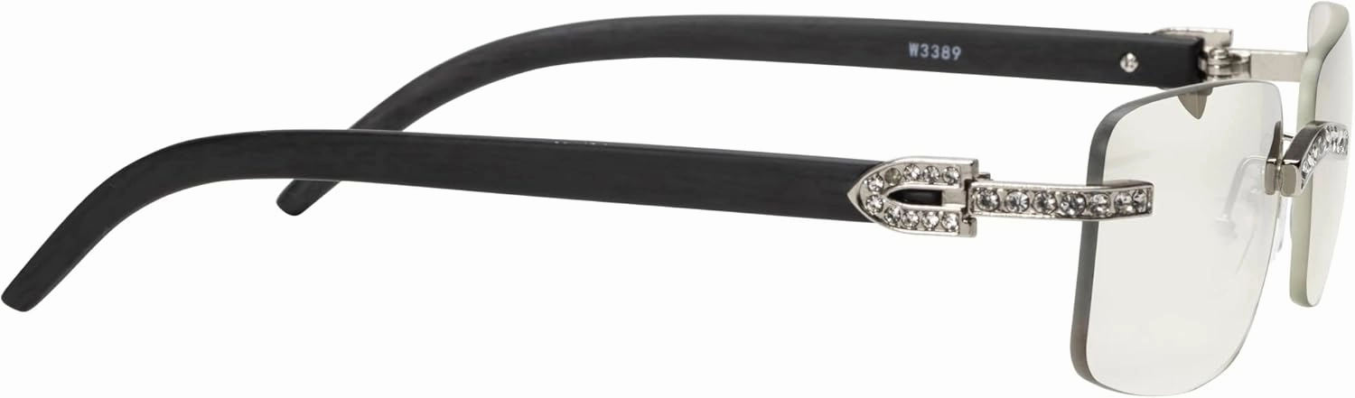 Retro Vintage Style Rimless Clear Lens Sunglasses for Women & Men Luxury Glasses Fashion Crystal Wood Eyewear Shades