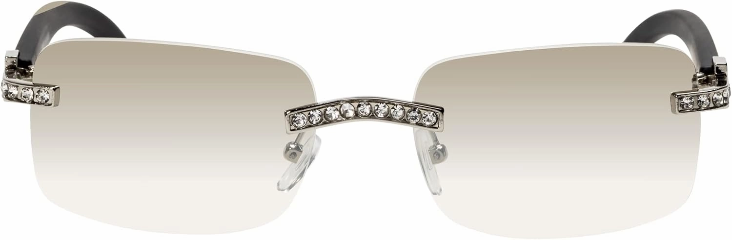 Retro Vintage Style Rimless Clear Lens Sunglasses for Women & Men Luxury Glasses Fashion Crystal Wood Eyewear Shades