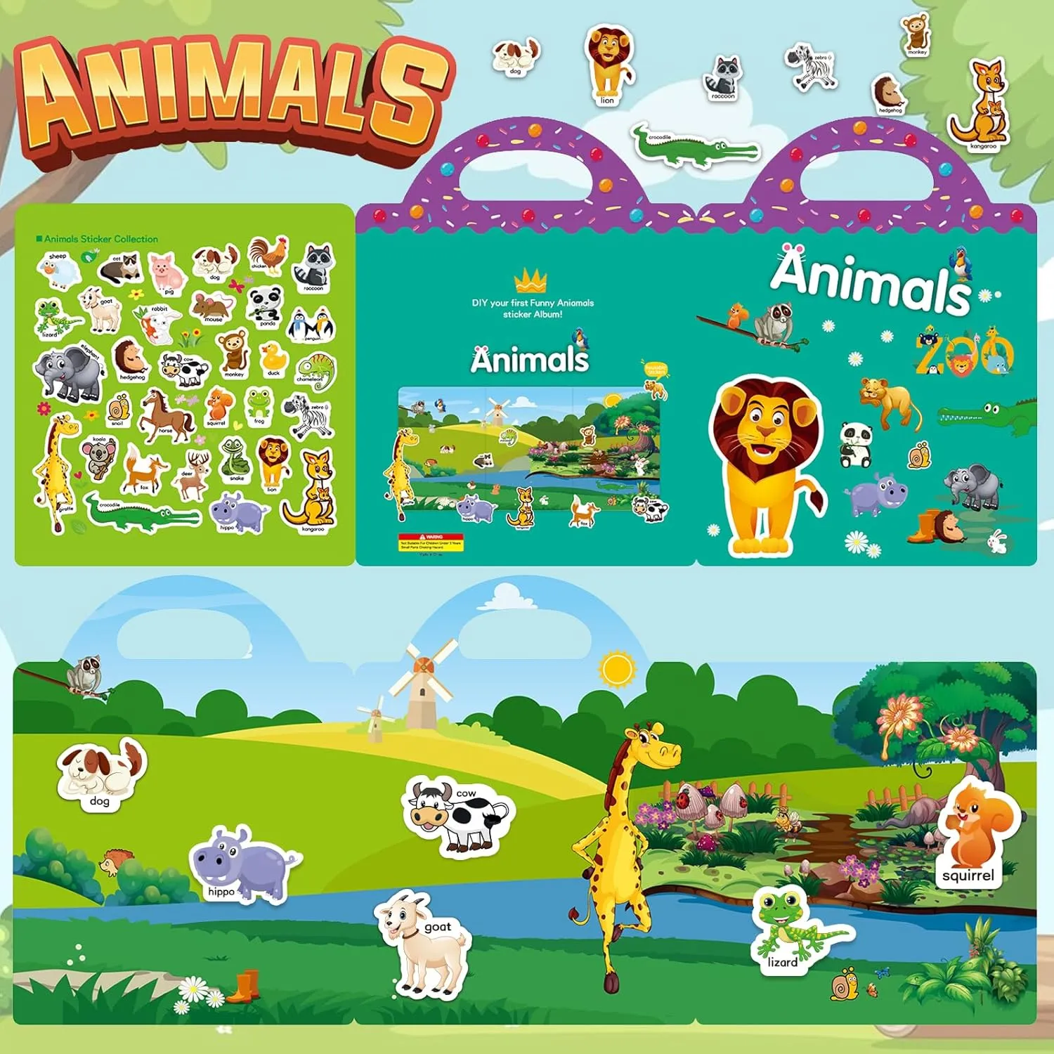 Reusable Sticker Books for Kids, Busy Book for Toddlers 1-3, Airplane Car Travel Restaurant Activity Learning Toys, Animals Dinosaur Vehicles Space, Boy Girl Birthday Christmas Gift (4 Sets)