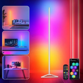 RGBIC Corner Lamp,16 Million Colors LED Floor Lamp,141 cm Lamps for Living Room with Music Sync,Standing Lamp with App and Remote Control,Gaming Ambient Lighting Corner Light Bedroom Decor