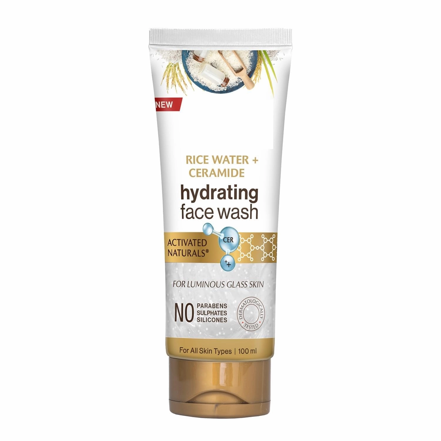Rice Water & Ceramide Hydrating Face Wash | Brightens Skin | Tightens Pores | Locks in Moisture | Reduces Fine Lines | Improves Skin Elasticity | 100ml
