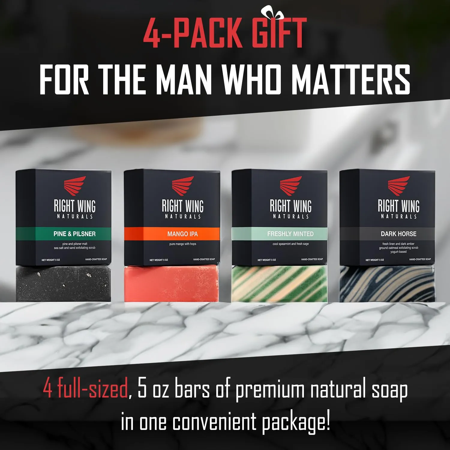 Right Wing Naturals Bar Soap Gift Set for Men | Handcrafted Cold-Pressed | Handmade Organic Soap for Men | Most Popular Flavors | Natural Scented Men’s Bar Soap| Pack of 4 Bars