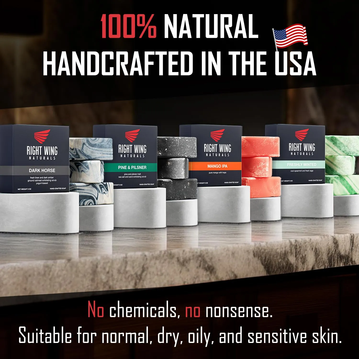 Right Wing Naturals Bar Soap Gift Set for Men | Handcrafted Cold-Pressed | Handmade Organic Soap for Men | Most Popular Flavors | Natural Scented Men’s Bar Soap| Pack of 4 Bars