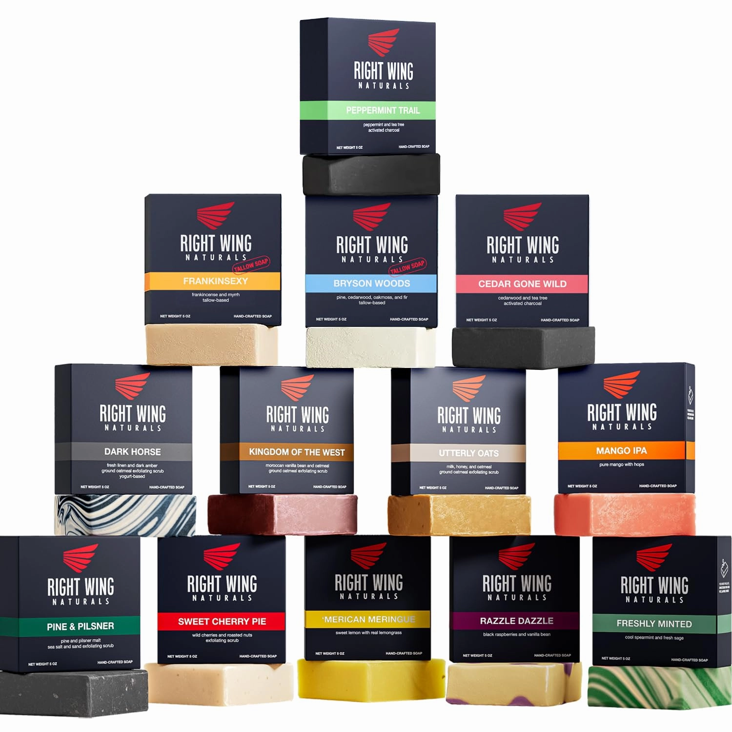 Right Wing Naturals Bar Soap Gift Set for Men | 13 Bar All Natural Variety Pack | Handcrafted Cold-Pressed Soap | Handmade Organic Soap for Men | Most Popular Scents | Natural Scented Men’s Bar Soap