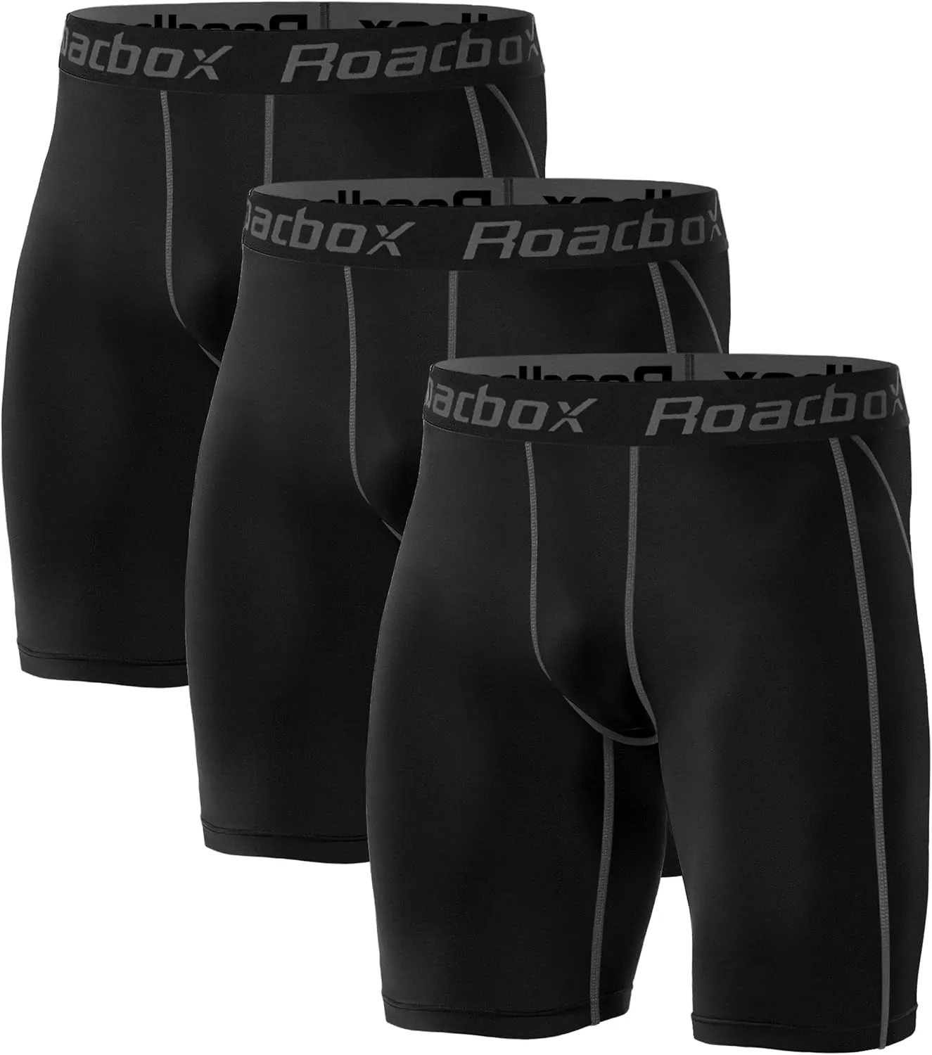 Roadbox Compression Shorts for Men, 3 Pack Athletic Workout Underwear, Running Gym Spandex Base Layer Boxer Briefs