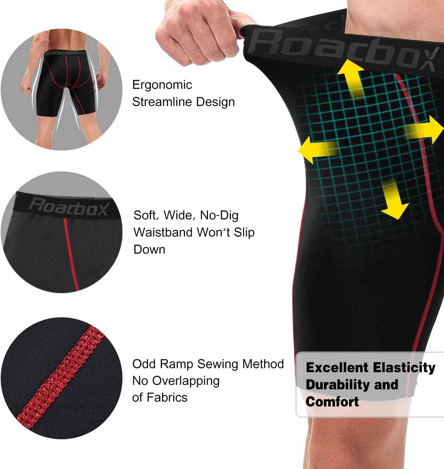 Roadbox Compression Shorts for Men, 3 Pack Athletic Workout Underwear, Running Gym Spandex Base Layer Boxer Briefs