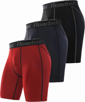 Roadbox Compression Shorts for Men, 3 Pack Athletic Workout Underwear, Running Gym Spandex Base Layer Boxer Briefs